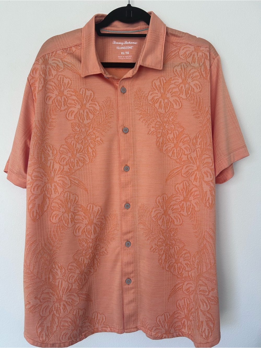 Tommy Bahama IslandZone Orange Floral Tropical Short-Sleeve Shirt - XL
